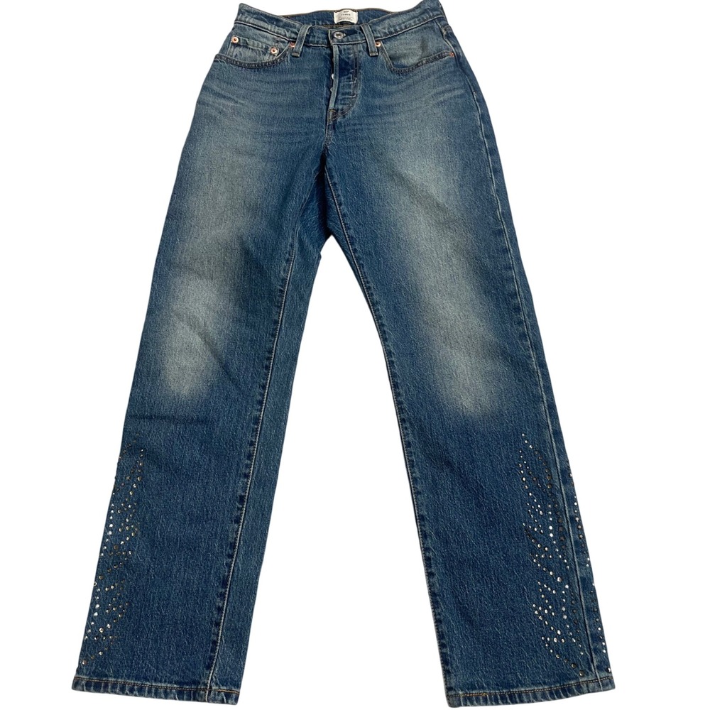 Levis 501 Curve Straight Leg Jeans Studded Embellished Button Fly 27x30 bling